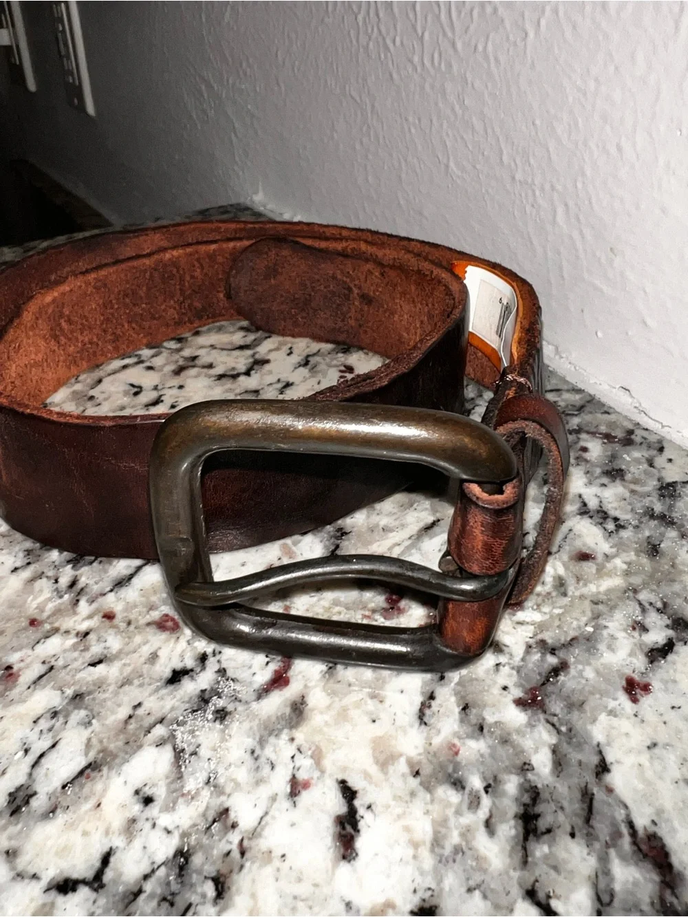 Timberland Dark Brown Leather Belt with Antique Brass Buckle Size 36